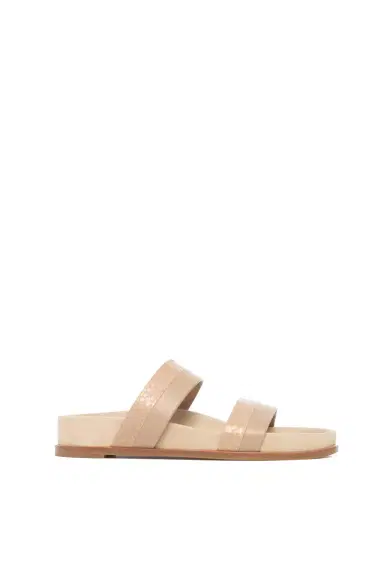 Gabriela Hearst Low Striker Flat Sandal in Nude Snakeskin & Nappa Leather | Thumbnail 1 Gabriela Hearst Low Striker Flat Sandal in Nude Snakeskin & Nappa Leather | Thumbnail 1