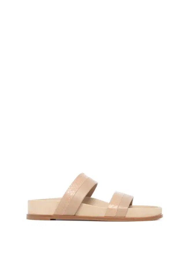 Gabriela Hearst Low Striker Flat Sandal in Nude Snakeskin & Nappa Leather