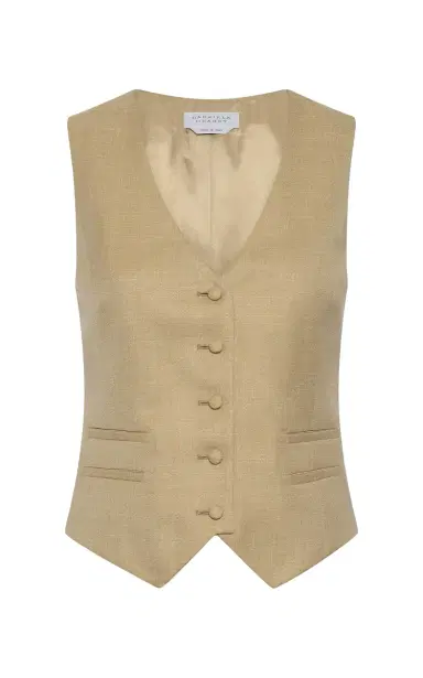 Gabriela Hearst Coleridge Vest in Hay Virgin Wool Silk with Linen | Thumbnail 1 Gabriela Hearst Coleridge Vest in Hay Virgin Wool Silk with Linen | Thumbnail 1