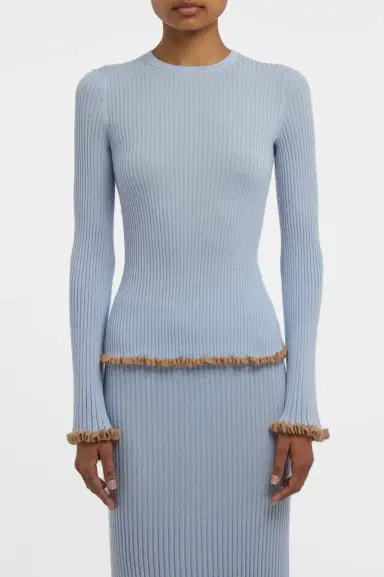 Gabriela Hearst Erya Knit Crewneck Sweater in Halogen Blue Cashmere Silk | Thumbnail 3