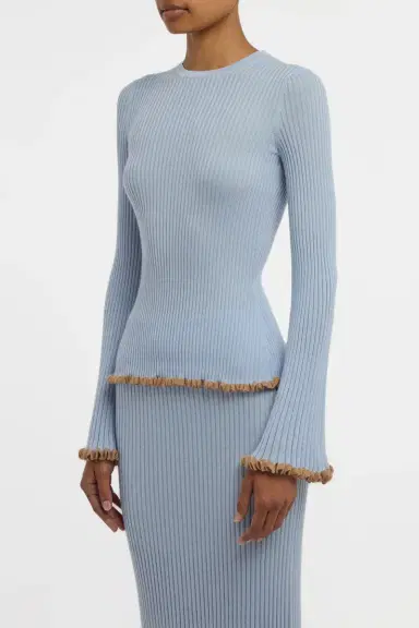 Gabriela Hearst Erya Knit Crewneck Sweater in Halogen Blue Cashmere Silk | Thumbnail 4