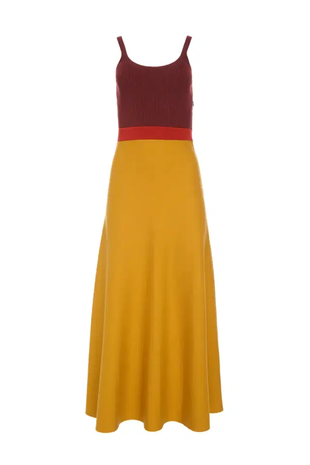 GABRIELA HEARST Flaminius Knit Midi Dress in Golden Birch Merino Wool