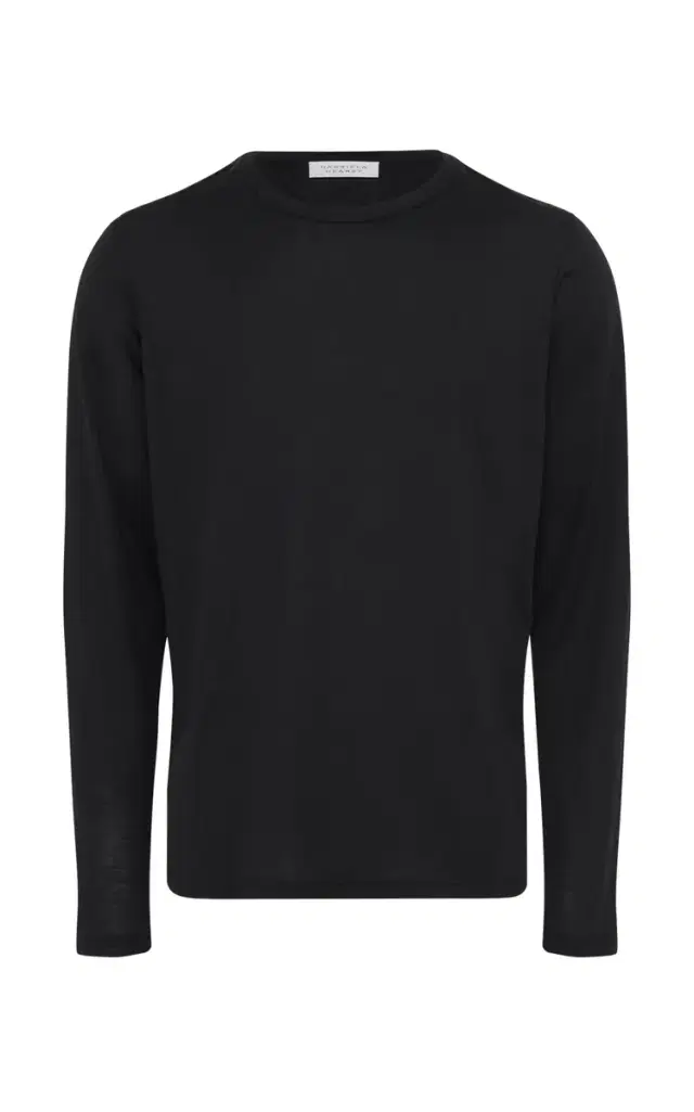 GABRIELA HEARST Owen Long Sleeve T-Shirt in Black Cashmere Jersey