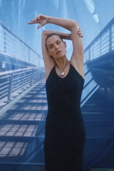 Gabriela Hearst Florian Knit Maxi Slip Dress in Electric Navy Beaded Cashmere Silk | Thumbnail 2