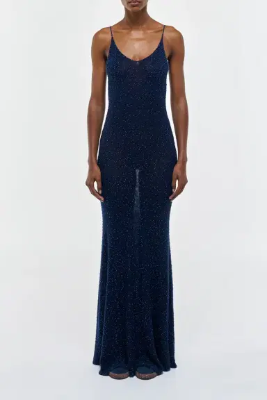 Gabriela Hearst Florian Knit Maxi Slip Dress in Electric Navy Beaded Cashmere Silk | Thumbnail 3