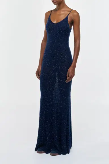 Gabriela Hearst Florian Knit Maxi Slip Dress in Electric Navy Beaded Cashmere Silk | Thumbnail 4