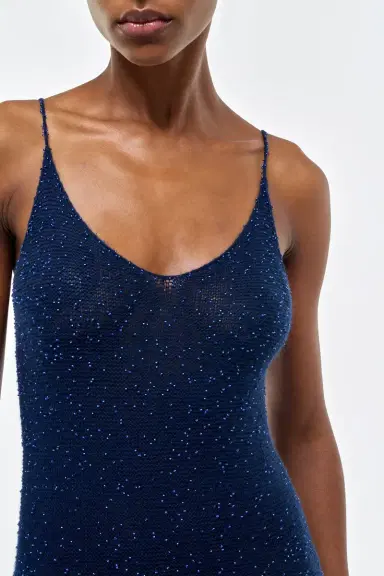 Gabriela Hearst Florian Knit Maxi Slip Dress in Electric Navy Beaded Cashmere Silk | Thumbnail 6