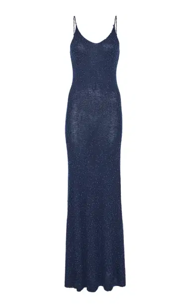 Gabriela Hearst Florian Knit Maxi Slip Dress in Electric Navy Beaded Cashmere Silk | Thumbnail 1