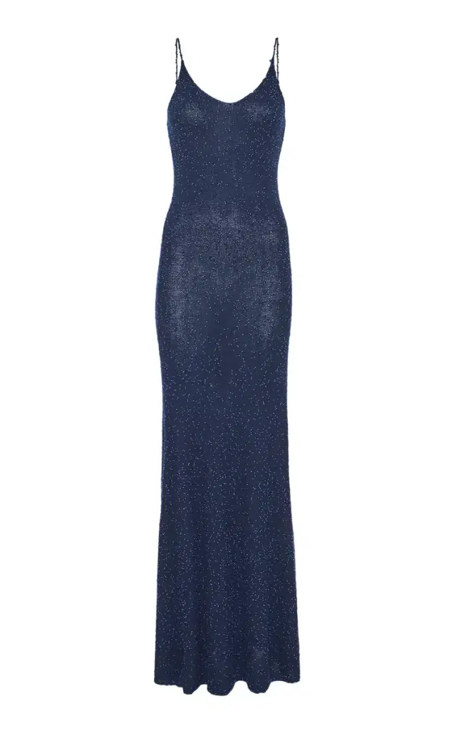 Gabriela Hearst Florian Knit Maxi Slip Dress in Electric Navy Beaded Cashmere Silk