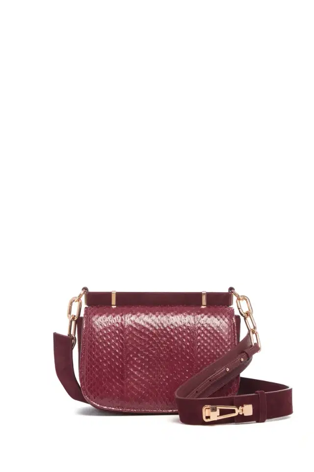 Gabriela Hearst Small Dern Crossbody Bag in Bordeaux Snakeskin & Suede