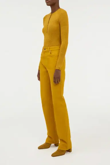 Gabriela Hearst Anges Knit Henley in Golden Birch Cashmere Silk with Hemp | Thumbnail 4 Gabriela Hearst Anges Knit Henley in Golden Birch Cashmere Silk with Hemp | Thumbnail 4