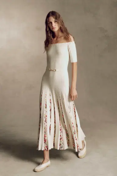 Gabriela Hearst Kurt Knit Pleated Maxi Dress in White Multi Merino Wool | Thumbnail 2