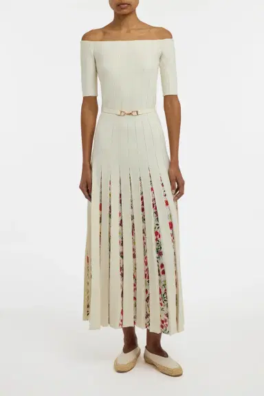 Gabriela Hearst Kurt Knit Pleated Maxi Dress in White Multi Merino Wool | Thumbnail 3