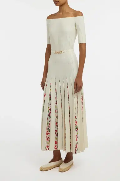 Gabriela Hearst Kurt Knit Pleated Maxi Dress in White Multi Merino Wool | Thumbnail 4