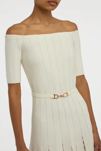 Gabriela Hearst Kurt Knit Pleated Maxi Dress in White Multi Merino Wool | Thumbnail 6