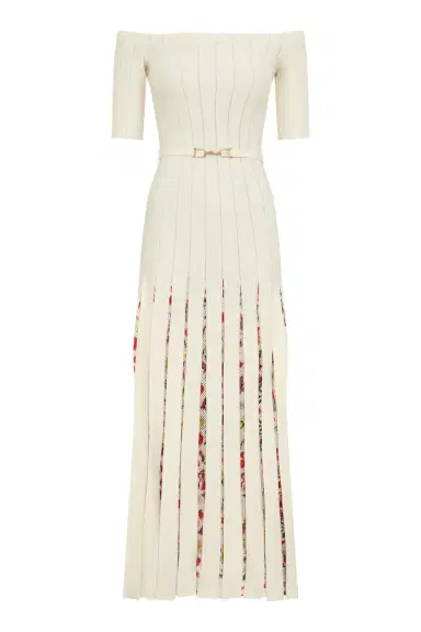Gabriela Hearst Kurt Knit Pleated Maxi Dress in White Multi Merino Wool | Thumbnail 1