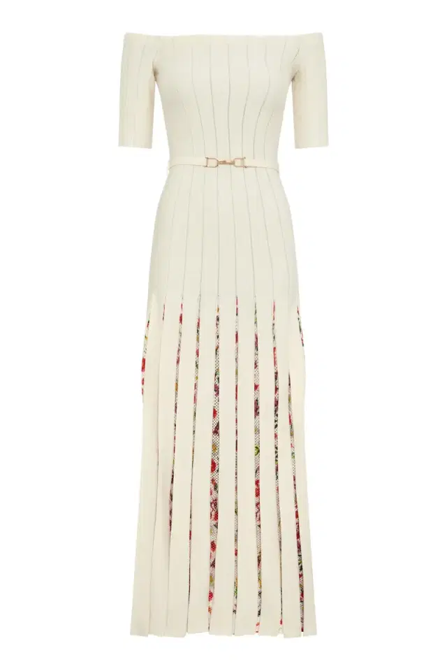 GABRIELA HEARST Kurt Knit Pleated Maxi Dress in White Multi Merino Wool