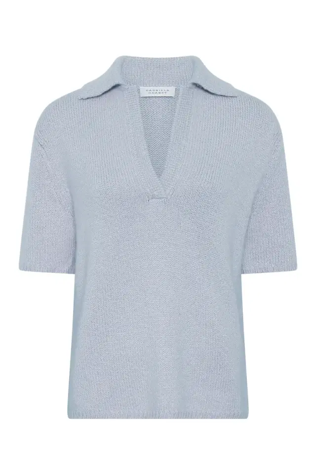 Gabriela Hearst Sohan Knit Short Sleeve Polo in Light Blue Cashmere