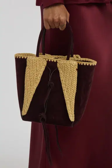 Gabriela Hearst Small Marija Tote Bag in Bordeaux Suede & Raffia | Thumbnail 2 Gabriela Hearst Small Marija Tote Bag in Bordeaux Suede & Raffia | Thumbnail 2