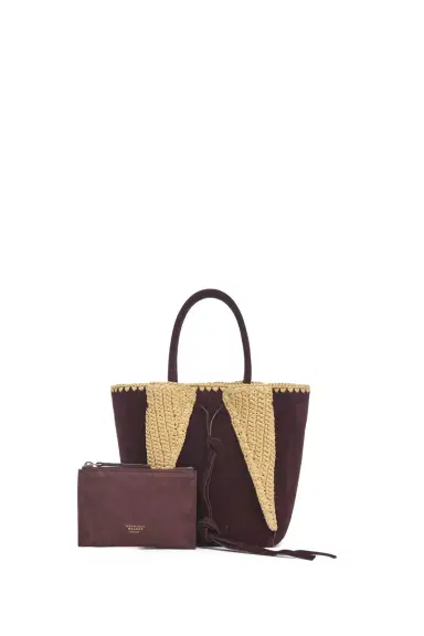 Gabriela Hearst Small Marija Tote Bag in Bordeaux Suede & Raffia | Thumbnail 3 Gabriela Hearst Small Marija Tote Bag in Bordeaux Suede & Raffia | Thumbnail 3