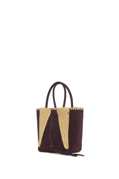 Gabriela Hearst Small Marija Tote Bag in Bordeaux Suede & Raffia | Thumbnail 4 Gabriela Hearst Small Marija Tote Bag in Bordeaux Suede & Raffia | Thumbnail 4