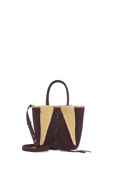 Gabriela Hearst Small Marija Tote Bag in Bordeaux Suede & Raffia | Thumbnail 1 Gabriela Hearst Small Marija Tote Bag in Bordeaux Suede & Raffia | Thumbnail 1