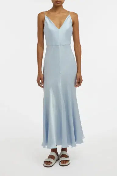 Gabriela Hearst Brigita Slip Dress in Light Blue Silk Satin | Thumbnail 2