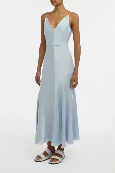 Gabriela Hearst Brigita Slip Dress in Light Blue Silk Satin | Thumbnail 3
