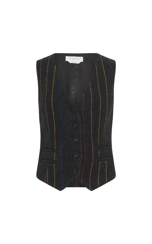 Gabriela Hearst Coleridge Vest in Charcoal Multi Pinstripe Wool Cashmere