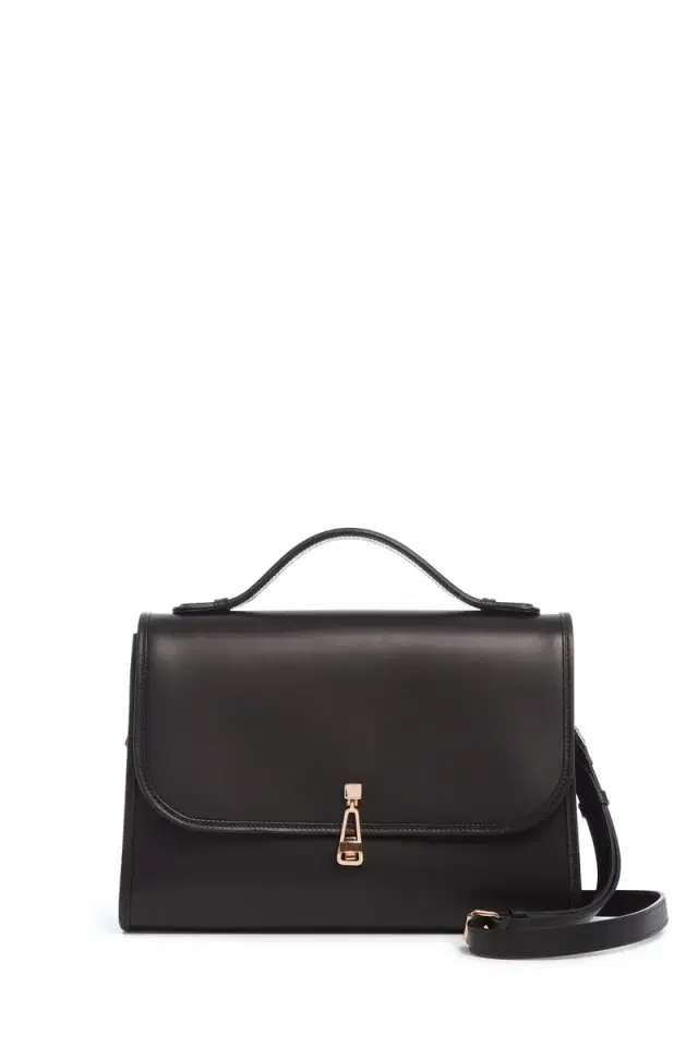 Gabriela Hearst Large Leonora Flap Bag in Black Leather