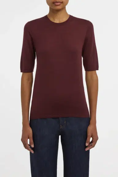 Gabriela Hearst Chryse Knit T-Shirt in Bordeaux Cashmere Silk with Hemp | Thumbnail 2 Gabriela Hearst Chryse Knit T-Shirt in Bordeaux Cashmere Silk with Hemp | Thumbnail 2