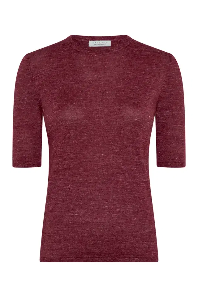 Gabriela Hearst Chryse Knit T-Shirt in Bordeaux Cashmere Silk with Hemp