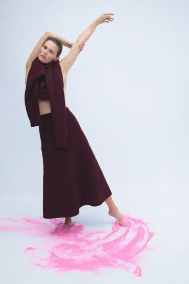 Gabriela Hearst Eden Knit Midi Skirt in Bordeaux Speckled Aran Cashmere | Thumbnail 2