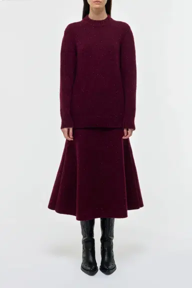 Gabriela Hearst Eden Knit Midi Skirt in Bordeaux Speckled Aran Cashmere | Thumbnail 3
