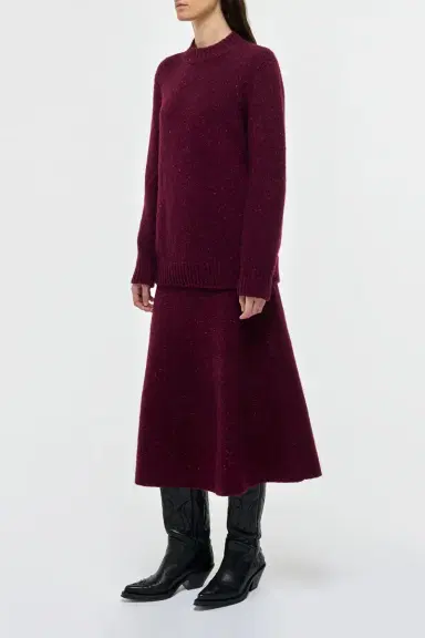 Gabriela Hearst Eden Knit Midi Skirt in Bordeaux Speckled Aran Cashmere | Thumbnail 4