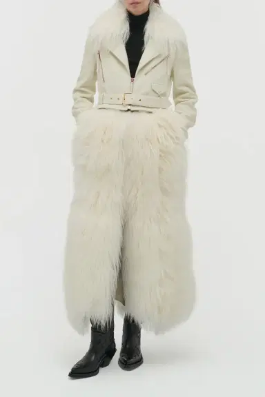 Gabriela Hearst Brymwylf Convertible Coat in White Textured Leather & Cashmere Shearling | Thumbnail 2 Gabriela Hearst Brymwylf Convertible Coat in White Textured Leather & Cashmere Shearling | Thumbnail 2