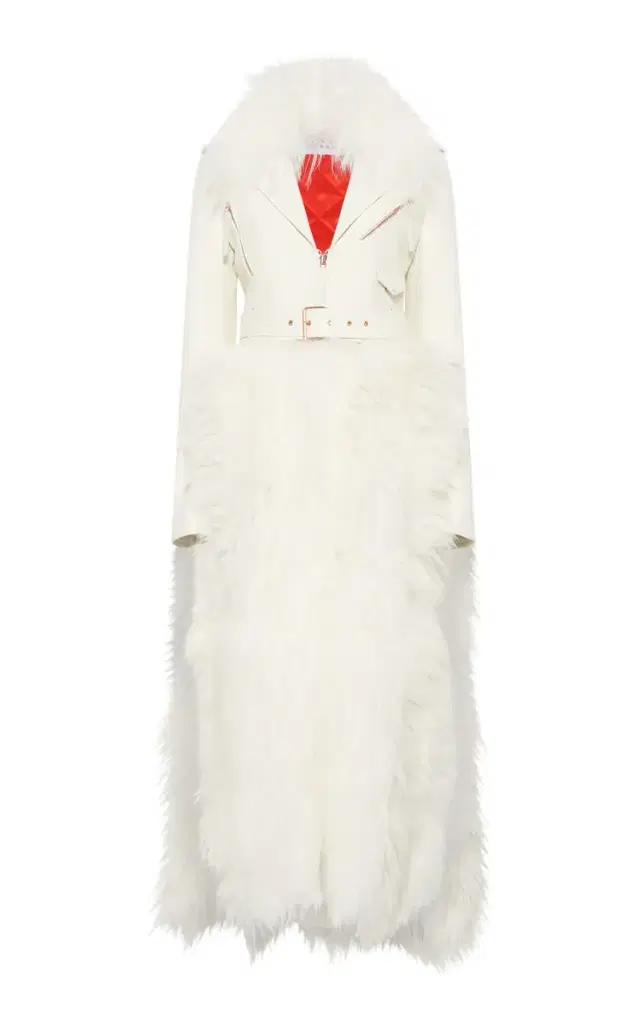 Gabriela Hearst Brymwylf Convertible Coat in White Textured Leather & Cashmere Shearling