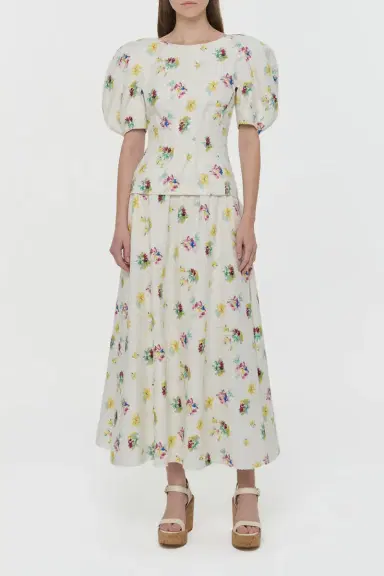 Gabriela Hearst Ayelet Puff Sleeve Mia's Flowers Top in Multi Printed Linen Twill | Thumbnail 2 Gabriela Hearst Ayelet Puff Sleeve Mia's Flowers Top in Multi Printed Linen Twill | Thumbnail 2