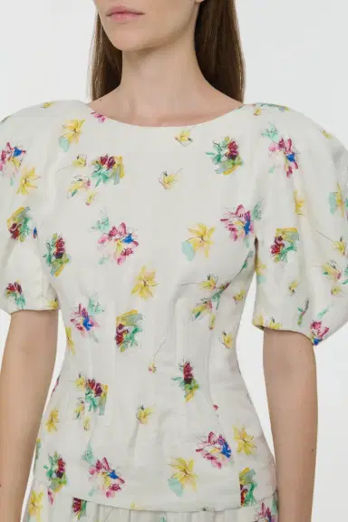 Gabriela Hearst Ayelet Puff Sleeve Mia's Flowers Top in Multi Printed Linen Twill | Thumbnail 6 Gabriela Hearst Ayelet Puff Sleeve Mia's Flowers Top in Multi Printed Linen Twill | Thumbnail 6