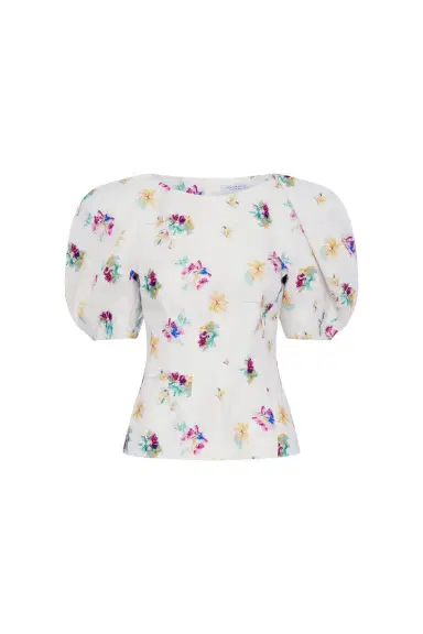 Gabriela Hearst Ayelet Puff Sleeve Mia's Flowers Top in Multi Printed Linen Twill | Thumbnail 1 Gabriela Hearst Ayelet Puff Sleeve Mia's Flowers Top in Multi Printed Linen Twill | Thumbnail 1