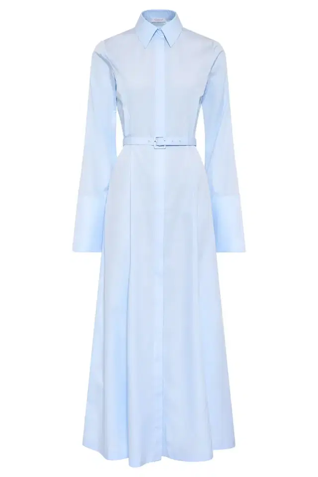 Gabriela Hearst Carmina Maxi Shirtdress in Light Blue Sea Island Cotton