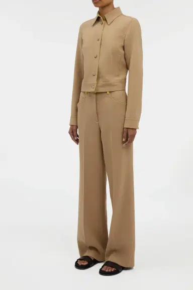 Gabriela Hearst Norman Wide-leg Pant in Camel & Citrine Virgin Wool Crepe | Thumbnail 3