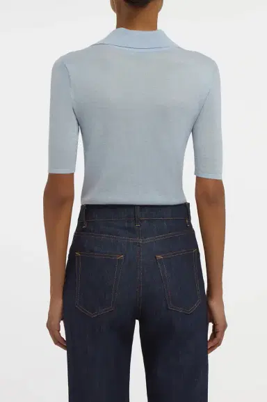 Gabriela Hearst Caius Knit Short Sleeve Polo in Halogen Blue Cashmere Silk | Thumbnail 4 Gabriela Hearst Caius Knit Short Sleeve Polo in Halogen Blue Cashmere Silk | Thumbnail 4