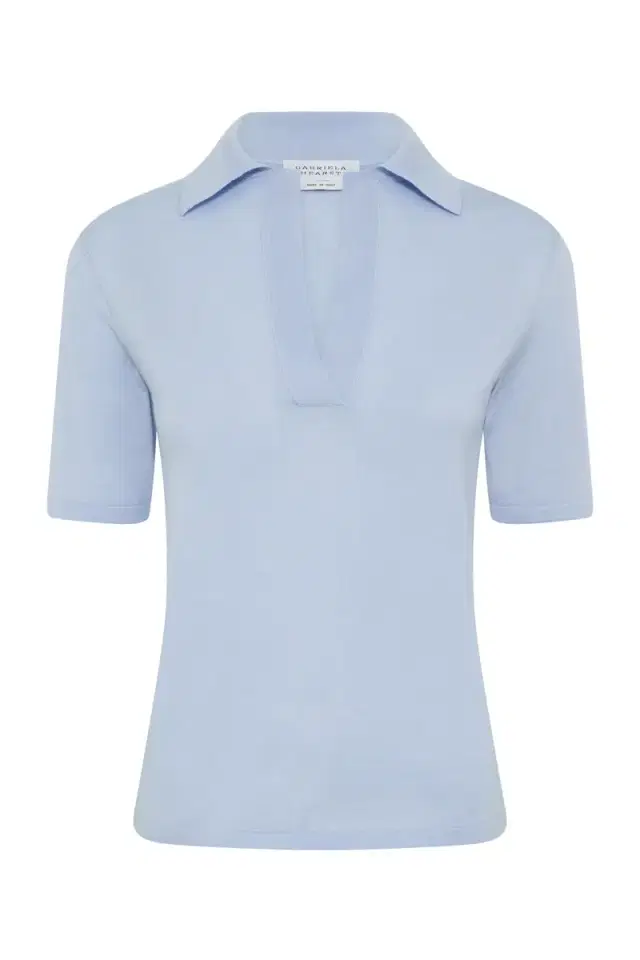 Gabriela Hearst Caius Knit Short Sleeve Polo in Halogen Blue Cashmere Silk