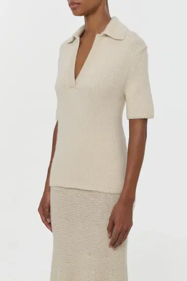 Gabriela Hearst Sohan Knit Short Sleeve Polo in Off White Cashmere | Thumbnail 3 Gabriela Hearst Sohan Knit Short Sleeve Polo in Off White Cashmere | Thumbnail 3