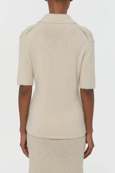 Gabriela Hearst Sohan Knit Short Sleeve Polo in Off White Cashmere | Thumbnail 4 Gabriela Hearst Sohan Knit Short Sleeve Polo in Off White Cashmere | Thumbnail 4