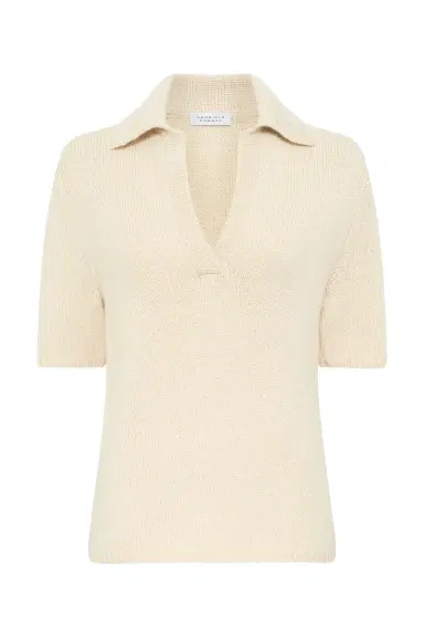 Gabriela Hearst Sohan Knit Short Sleeve Polo in Off White Cashmere | Thumbnail 1 Gabriela Hearst Sohan Knit Short Sleeve Polo in Off White Cashmere | Thumbnail 1