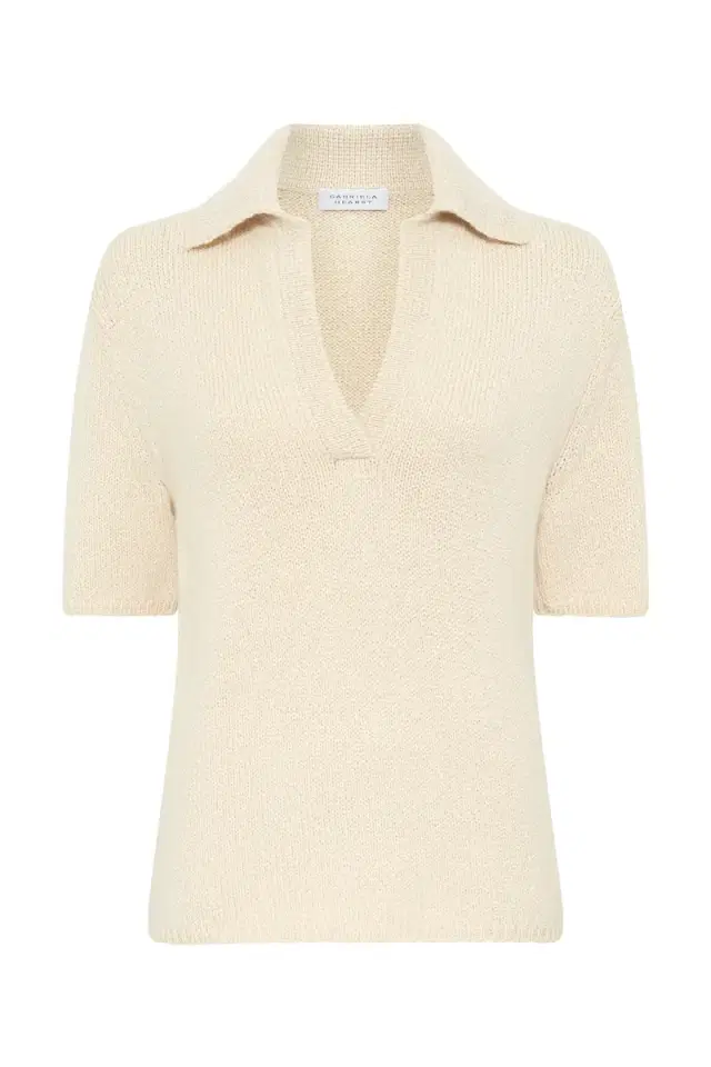 Gabriela Hearst Sohan Knit Short Sleeve Polo in Off White Cashmere