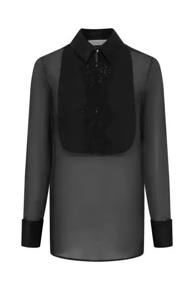 Gabriela Hearst Oriana Lace Blouse in Black Silk Organza | Thumbnail 1 Gabriela Hearst Oriana Lace Blouse in Black Silk Organza | Thumbnail 1