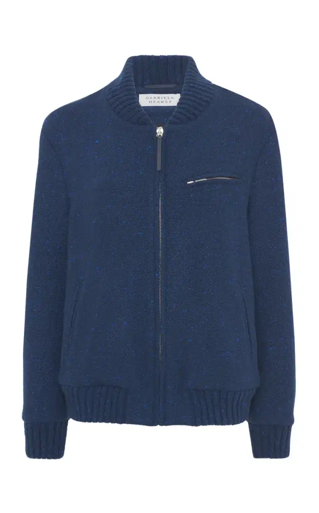 Gabriela Hearst Winslow Bomber in Electric Navy Speckled Cashmere